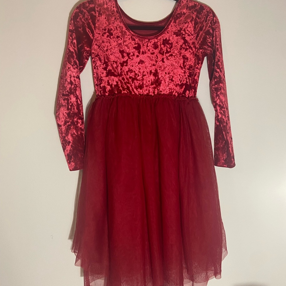 Cat & Jack girls 10/12 Velvet Long Sleeve Red Dress with tulle bottom - A11